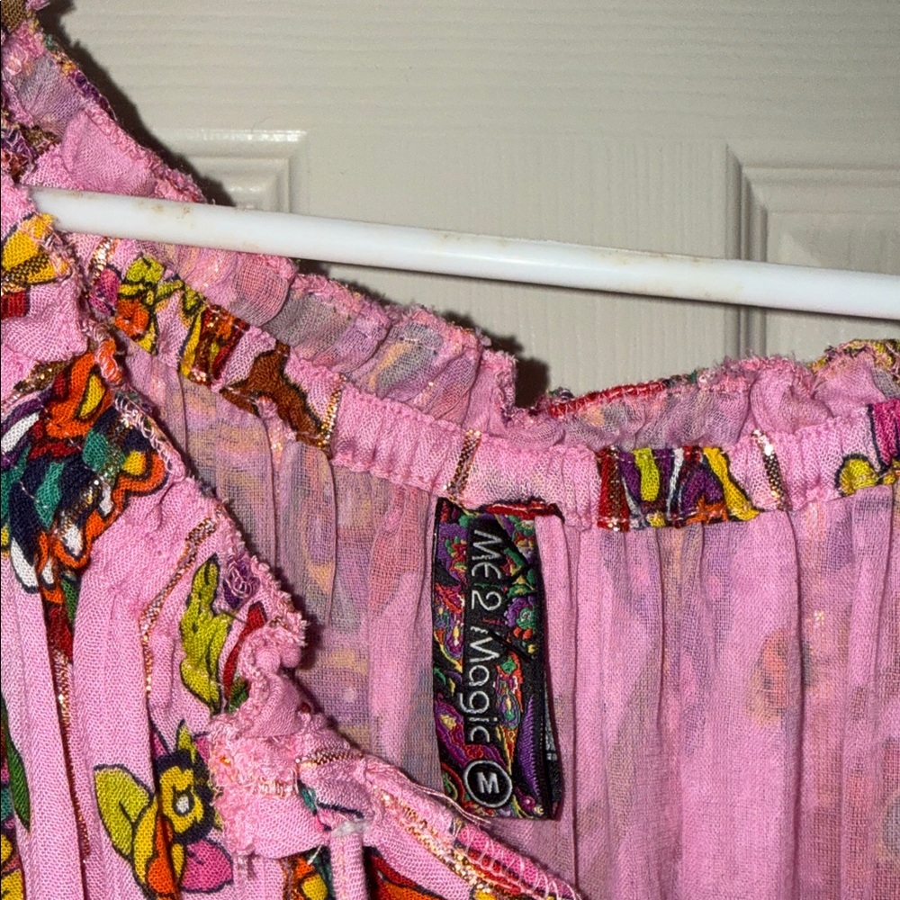 Pink Floral Maxi Dress with Puff Sleeves - Picture 3 of 10